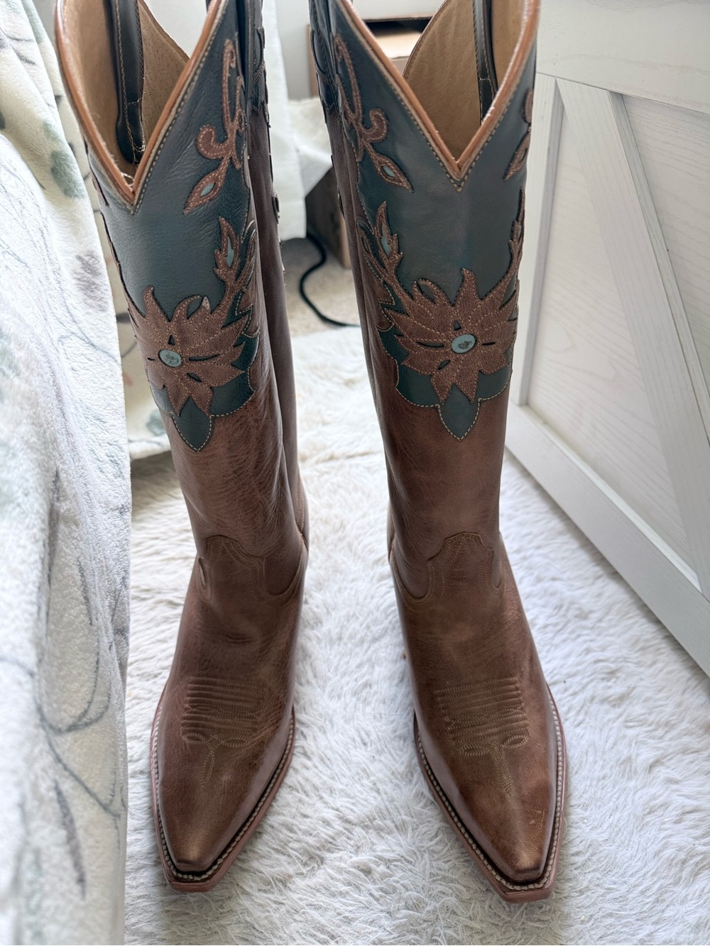 Shyanne Brown and Teal Western Heeled Cowboy Boots
